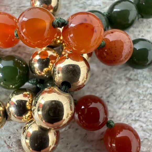 Vintage 14k Gold Balls With Hand Knotted Jade Beads Necklace - Picture 5 of 12